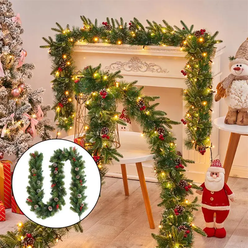 6 FT Long Christmas Garland Flexible PVC Hanging Pendant Artificial Christmas Garlands With Bowknot For Stairs Railing Fireplace