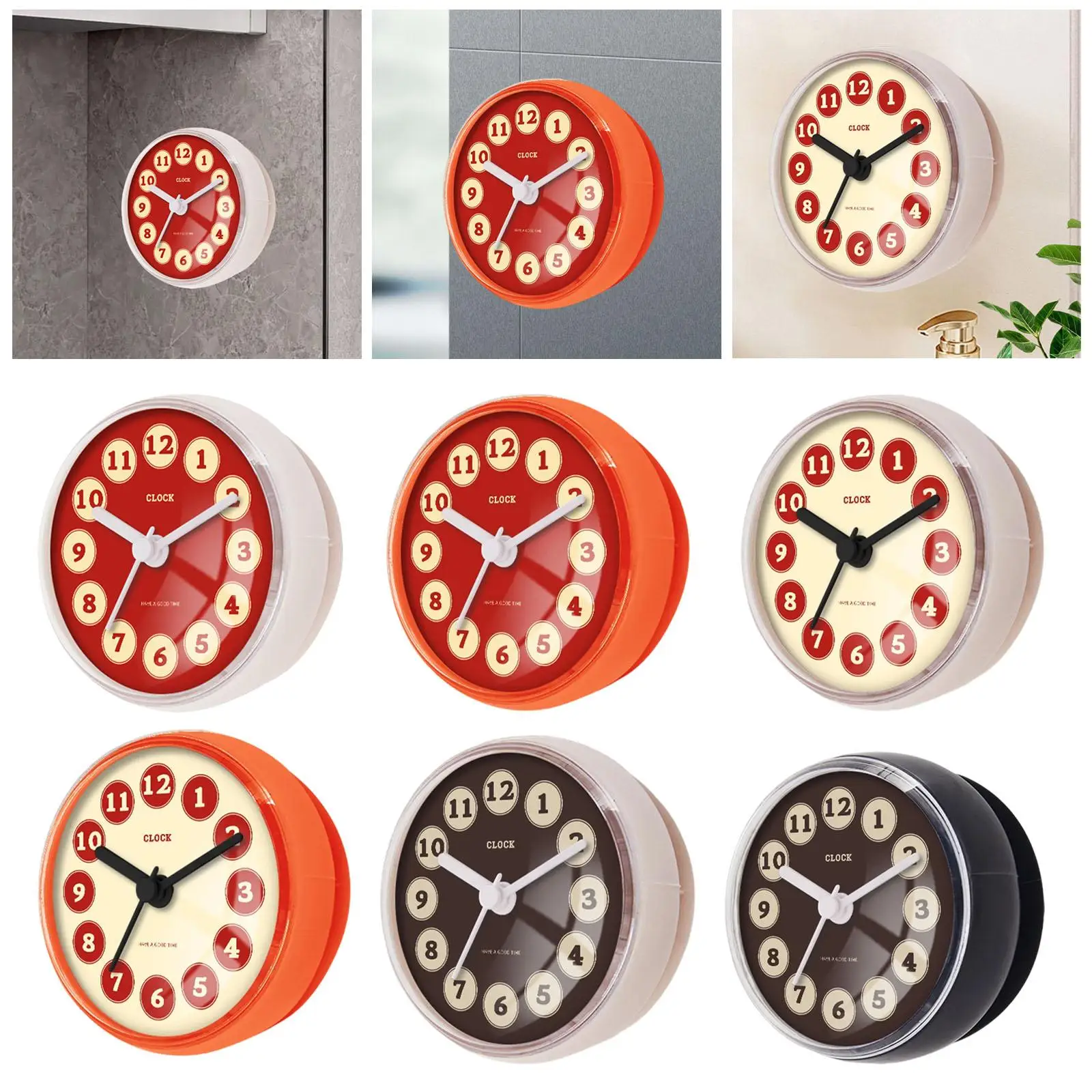 Wall Clock Waterproof Shower Clock Round Compact Anti-Fog with Suction Cup for Easy Mounting for Bathroom Kitchen Bedroom Mirror