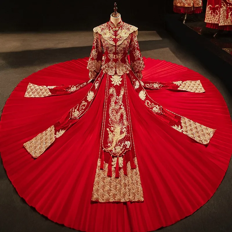 

Новое свадебное платье в китайском стиле, шаль для тощения дракона и феникса