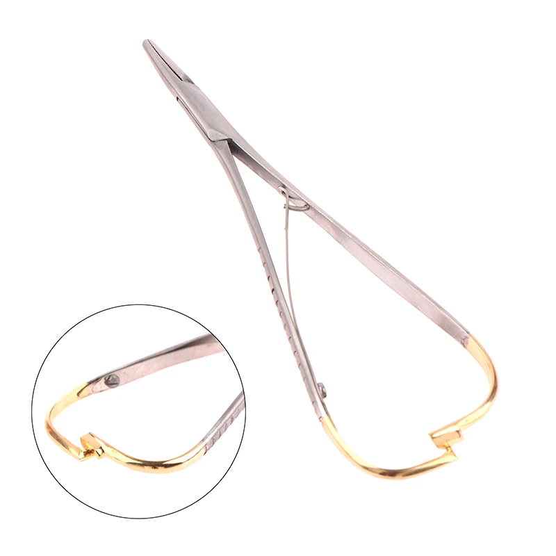 

1PCS Dental Stainless Steel Tweezers Needle Holder Orthodontic Plier With Gold Handle Dental Surgical Tool Instrument