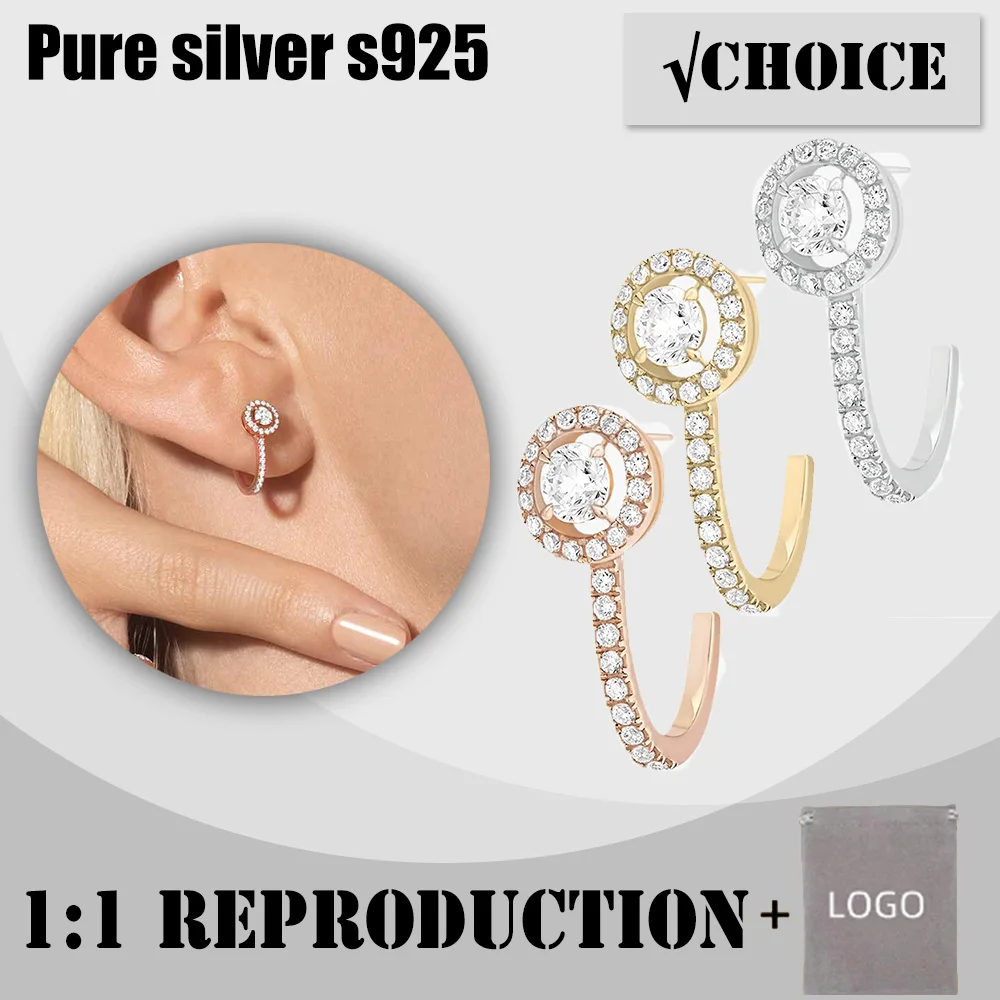 2024 new fashion sterling silver s925 round diamond stud earrings messik style luxury charm high-end women's stud earrings