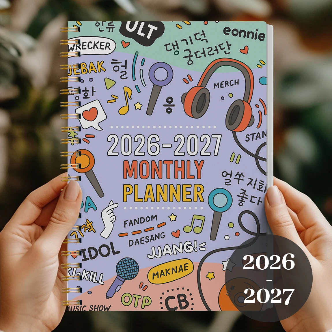 2026-2027 مخطط شهري A5، ملزمة حلزونية، غطاء خربش K-pop، منظم تقويم لمدة 24 شهرًا مع ورق سميك غير منتفخ