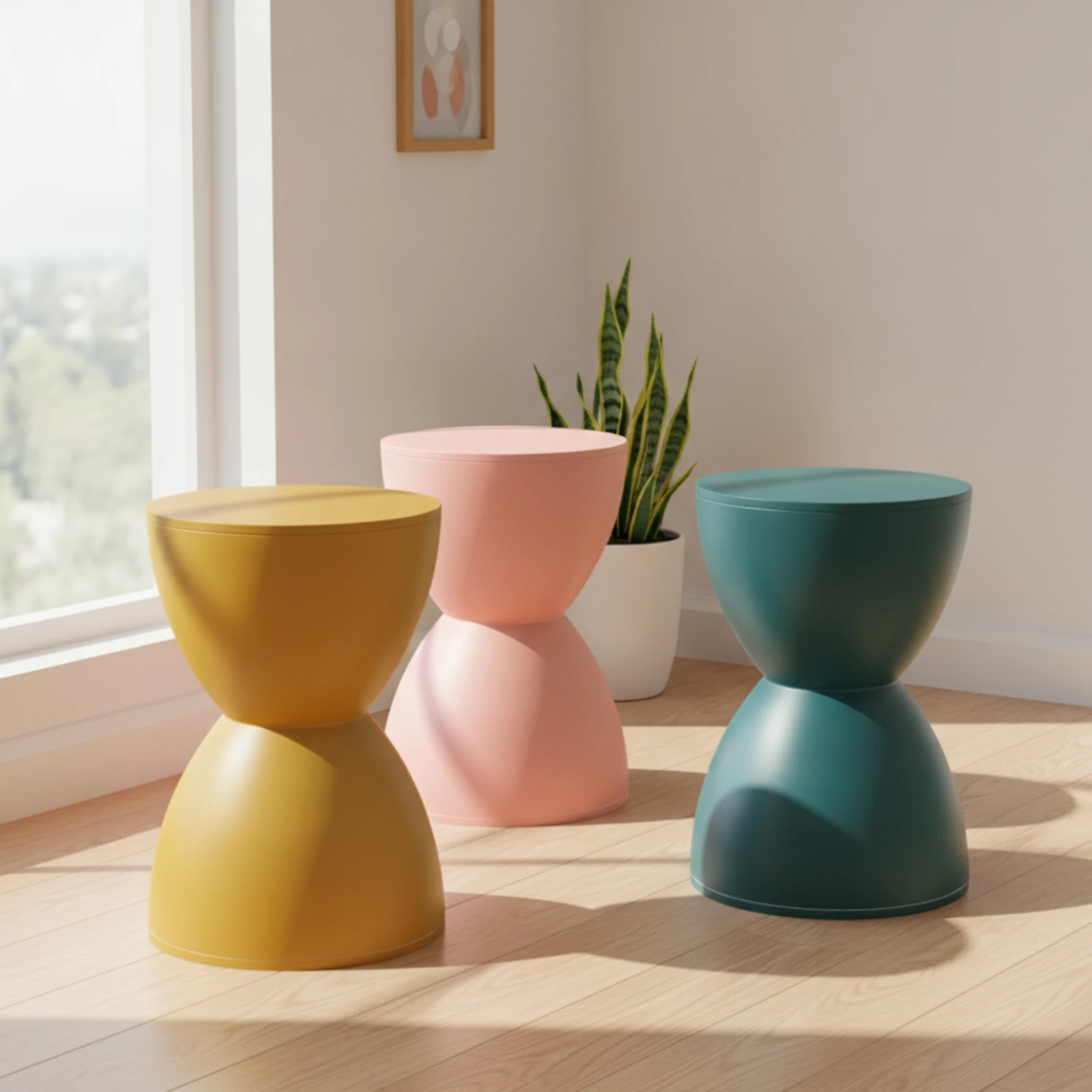 Plastic Stool Multipurpose Hourglass Stool Side Table Modern Furniture Minimalist for Living Room, Bedroom - view 2