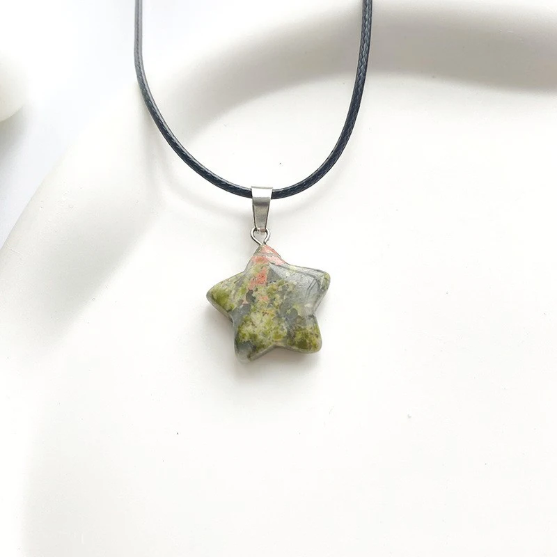Trend Naturstein Hexagon Kristall Rosenquarz Opal Stern Anhänger Halskette für Frauen Fluorit Lapis Kugel Pendel Schmuck Geschenk