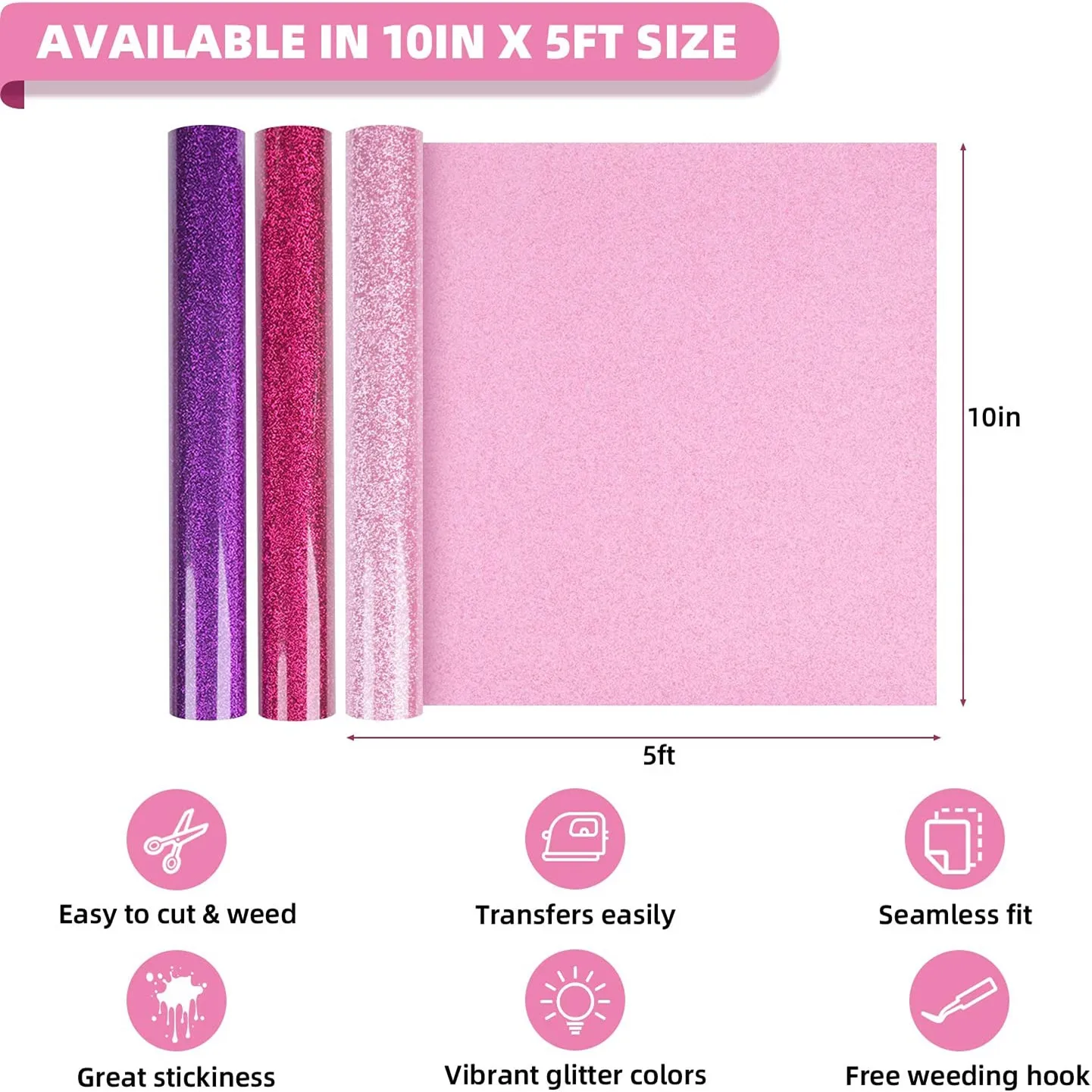 HTVRONT PU Heat Transfer Vinyl Roll, Glitter Cores, Ferro DIY na Impressão T-shirt HTV Film, 12 Pack, 25x15.0 cm, 10 "x 5ft