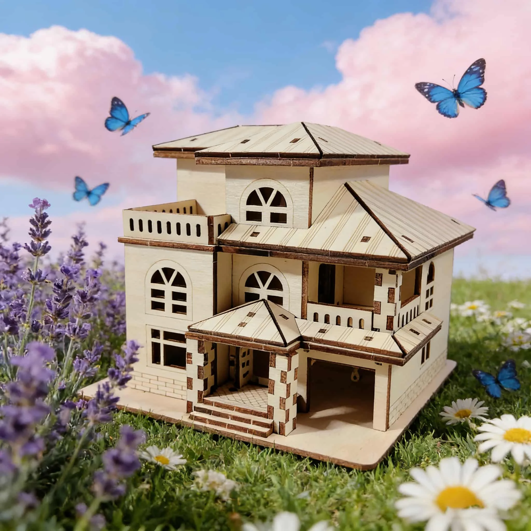3D Wooden Puzzle Model of a Small House or Villa | Wooden Educational DIY Assembly Toy | Educational Toy for Children