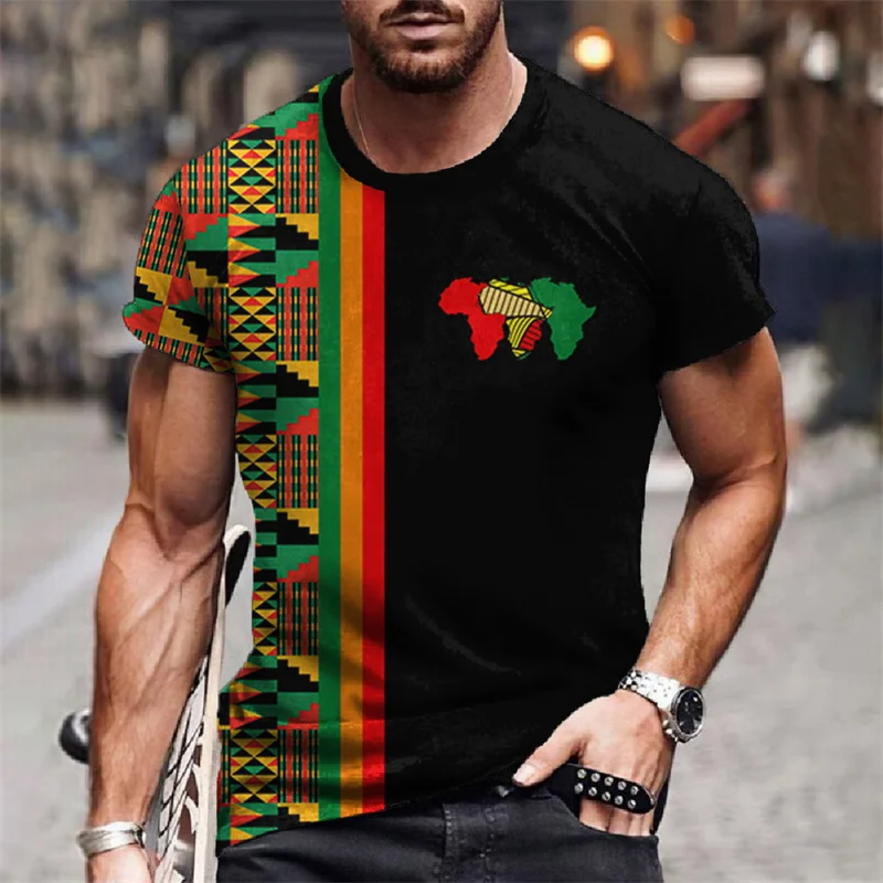 Ethnic Tribes Pattern T Shirt For Men Retro African 3D Print T-Shirts Summer Leisure Oversized Short Sleeve Tees Round Neck Tops