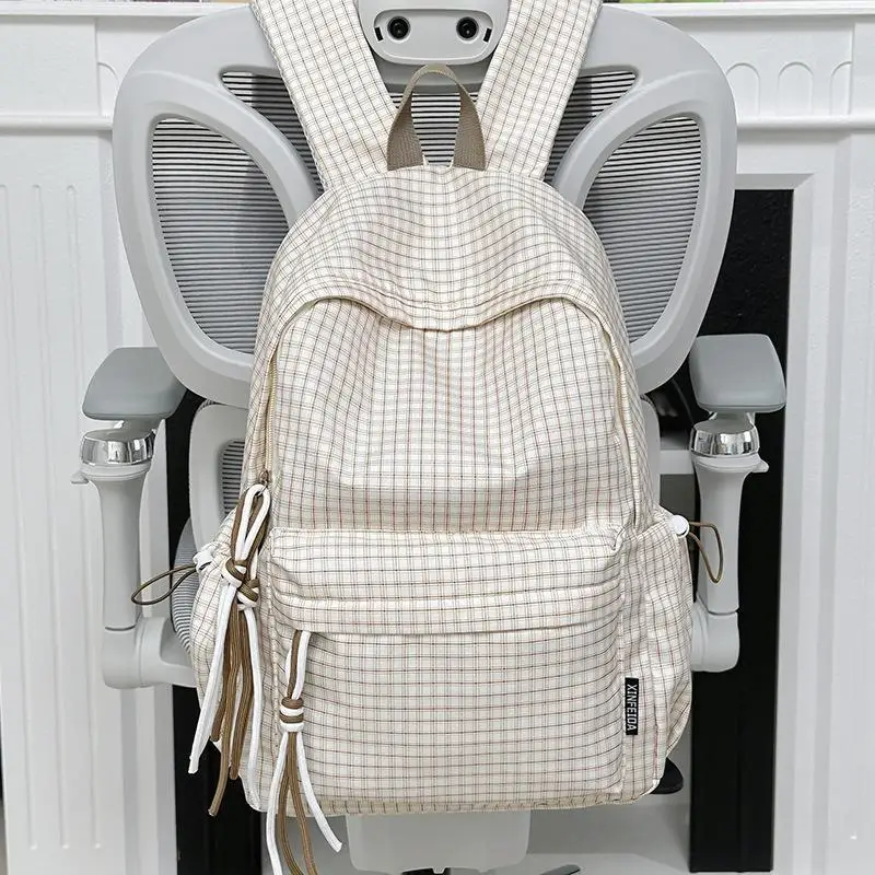 Retro Hong Kong Style Plaid Large Capacity Women's Backpack Travel Laptop Bag School Bag Book Bag Fashionable Elderly Women
