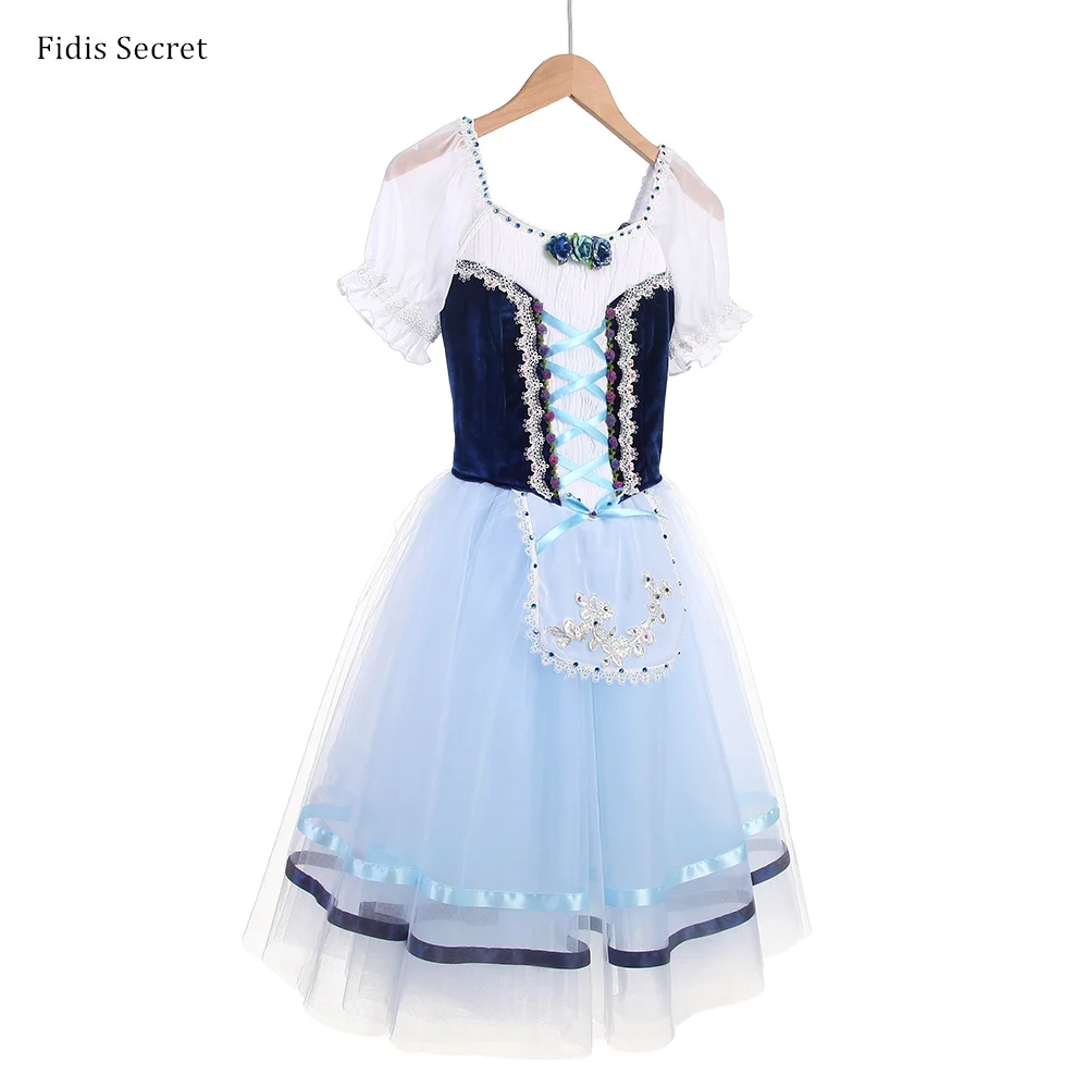 Marineblauw fluwelen lijfje professionele boer podiumkleding, meisjes Napoli romantische ballet tutu, ballerina danswedstrijd kostuums