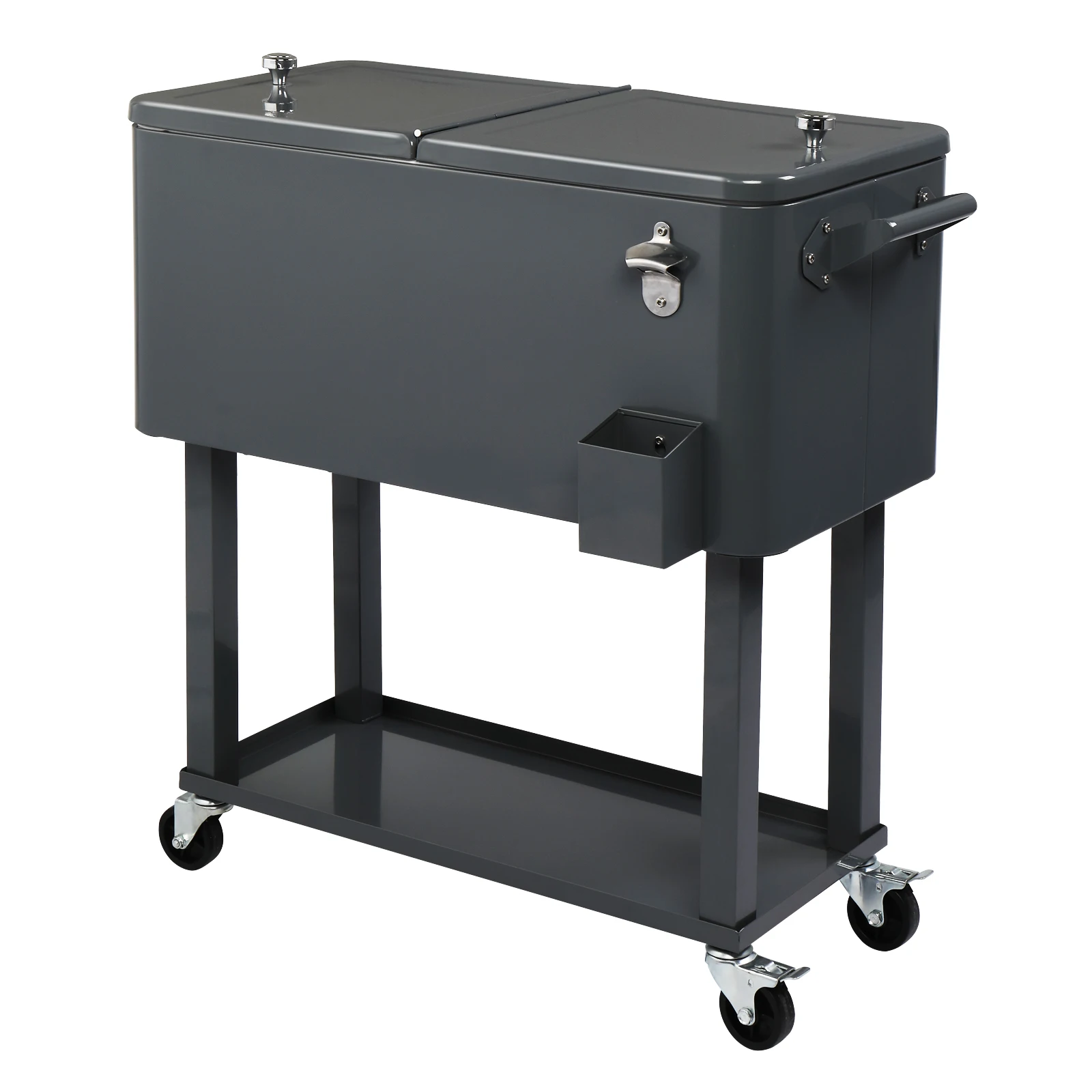 87.5*91*38.5cm 80QT Rectangular Plastic Box Iron Foot Tube Refrigeration and Insulation Cart Dark Grey