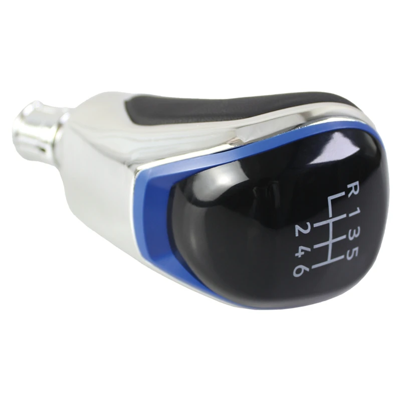 Super Sale For VW Golf 8 Manual Shift Knob Cover 5/6 Speed Genuine Leather Gear Shift Head Blue Electroplating 6 Speed