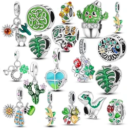 925 Sterling Silver Green Series Flower Tree Apple Pendant DIY Fine Beads Fit 4MM hole diamete Charms Bracelet Women Jewelry Diy