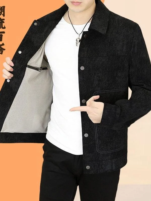 Casual Sle Men's Jaet Autumn Winter New Faion Flip Collar Workwear Coat Personali High Sensation Trendy Outerwear