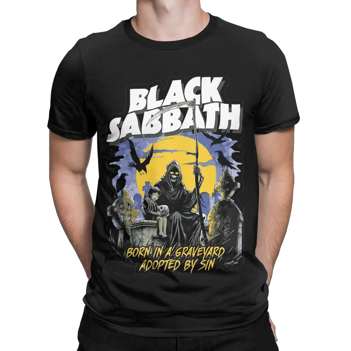 Men's T-Shirt Black Cool Sabbaths Novelty Pure Cotton Tees Short Sleeve T Shirts Crewneck Clothes 4XL 5XL