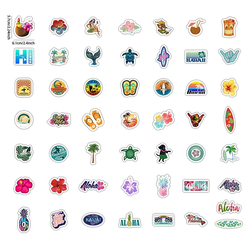 50PCS Cartoon Hawaii Tropical Beach Sticker Summer DIY Toys Laptop Skateboard Luggage Helmet Stickers