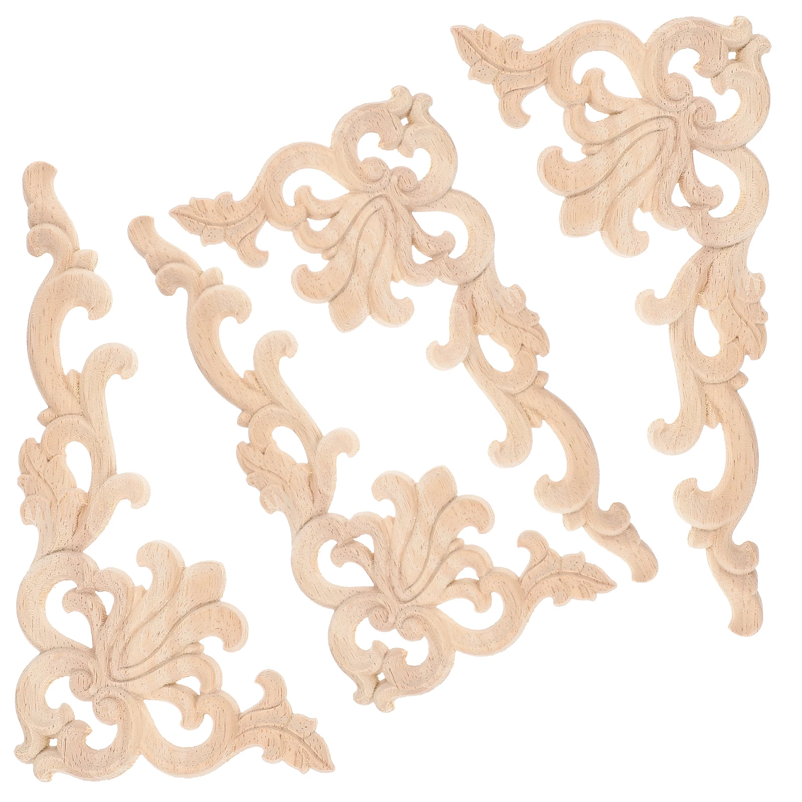 

4 Pcs Retro Wood Appliques Decorative Carving Patterns for Furniture Walls Doors Cabinets Wooden Onlay Transfers Vintage Home
