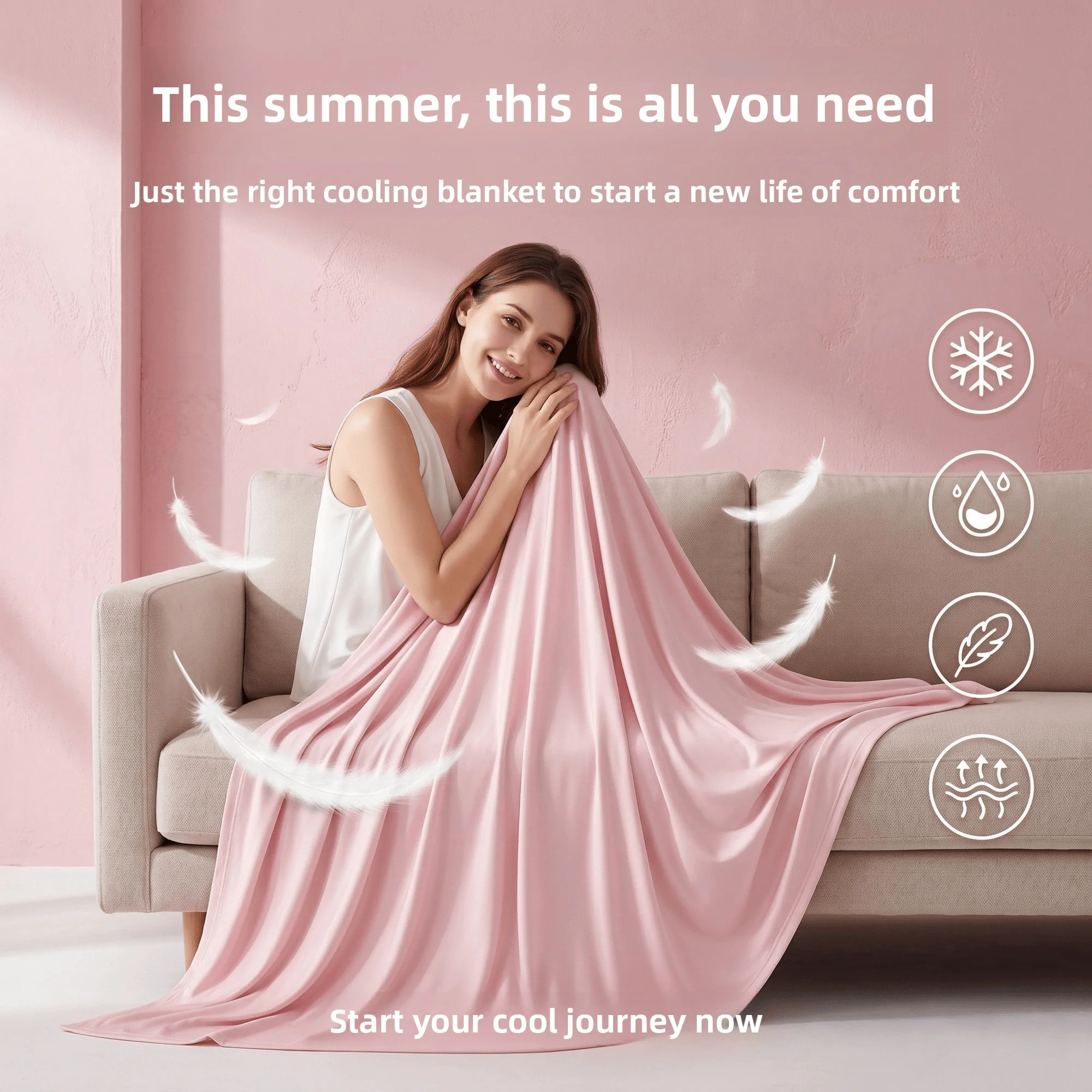 1pc Summer Cooling Banket, Sunscreen Fabric Cool Smooth Bed Blanket Suitable for Air-conditioned Room, Camping, Seaside Vacation