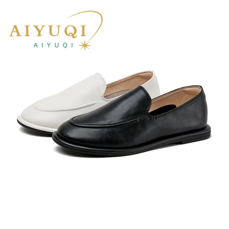 AIYUQI, mocasines para mujer, novedad de primavera 20224, zapatos sin cordones con punta redonda y un pie, zapatos planos suaves de cuero genuino