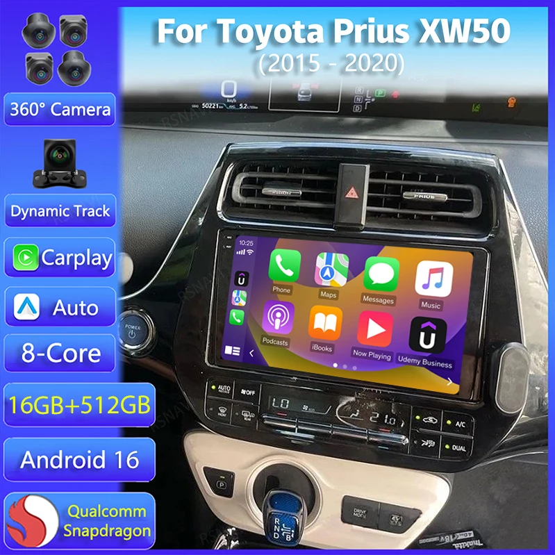 Android 16 Carplay BT For Toyota Prius XW50 2015 2016 2017 2018 2019 2020 Multimedia Car Radio Player WiFi+4G GPS RDS DSP Stereo