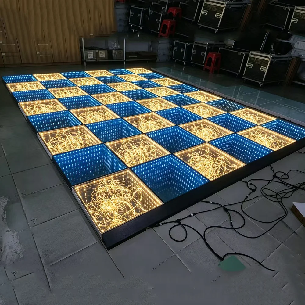 3D Infinity LED Dance Floor Mirror Tile Light DMX512 Control Abyss Mirror Floor Tile Lamp Stage Bar Light Induction Floor