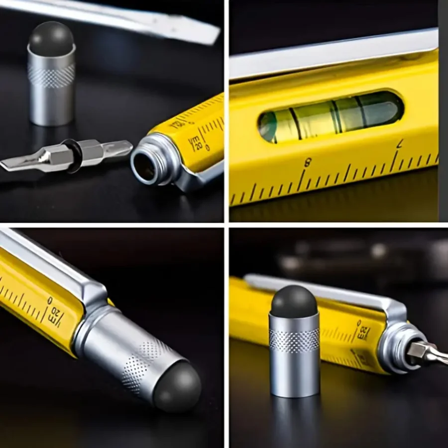 أداة بناء قلم متعدد المهام 6 في 1، قلم أداة هدية، قلم متعدد التقنية مع قلم حبر جاف، مسطرة، قلم، مستوى، مفك براغي #4