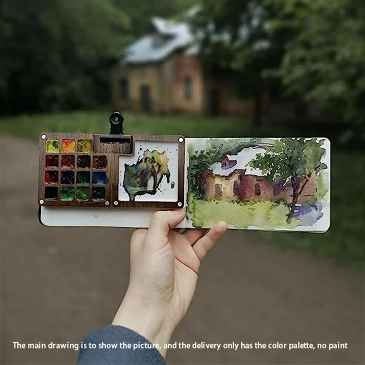 Gfc-Portable Watercolor Palette, 15 Color Sketchbook Palette, Wooden Palette Box, Travel Paint Palette (Without Colors)