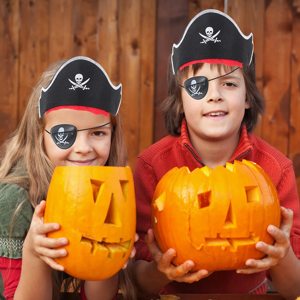6Pcs Pirate Costume Set Halloween Pirate Hat Eye Patches Accessories Party Cosplay Dress Up for Kids Classic Costume Cap