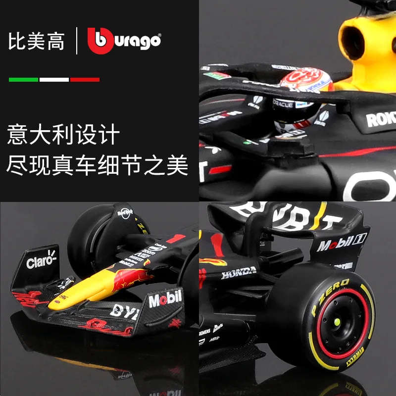 Bburago 1:43 F1 Champion Red Bull Racing TAG Heuer RB19 2023 #1 Max Verstappen #11 Perez With Helmet Alloy Car Diecast Model Toy