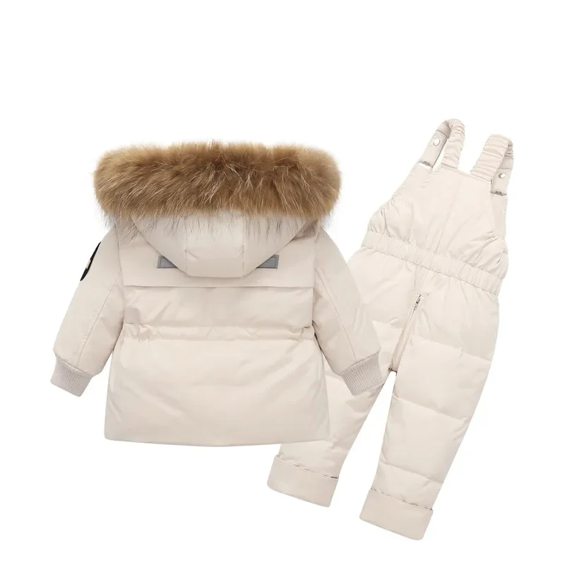 Children Clothing Sets -30 Degrees Winter Girl Duck Down Jacket+ Overall Kids Warm Suit Toddler Boys Coat Jumpsuit Baby Snowsuit