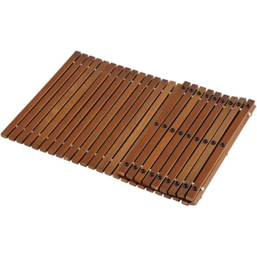 

Solid Teak Wood String Mat 40 x 20 for Indoor Outdoor Use Non Slip Rollable Wooden Platform in Natural Color for Sauna Pool Bat