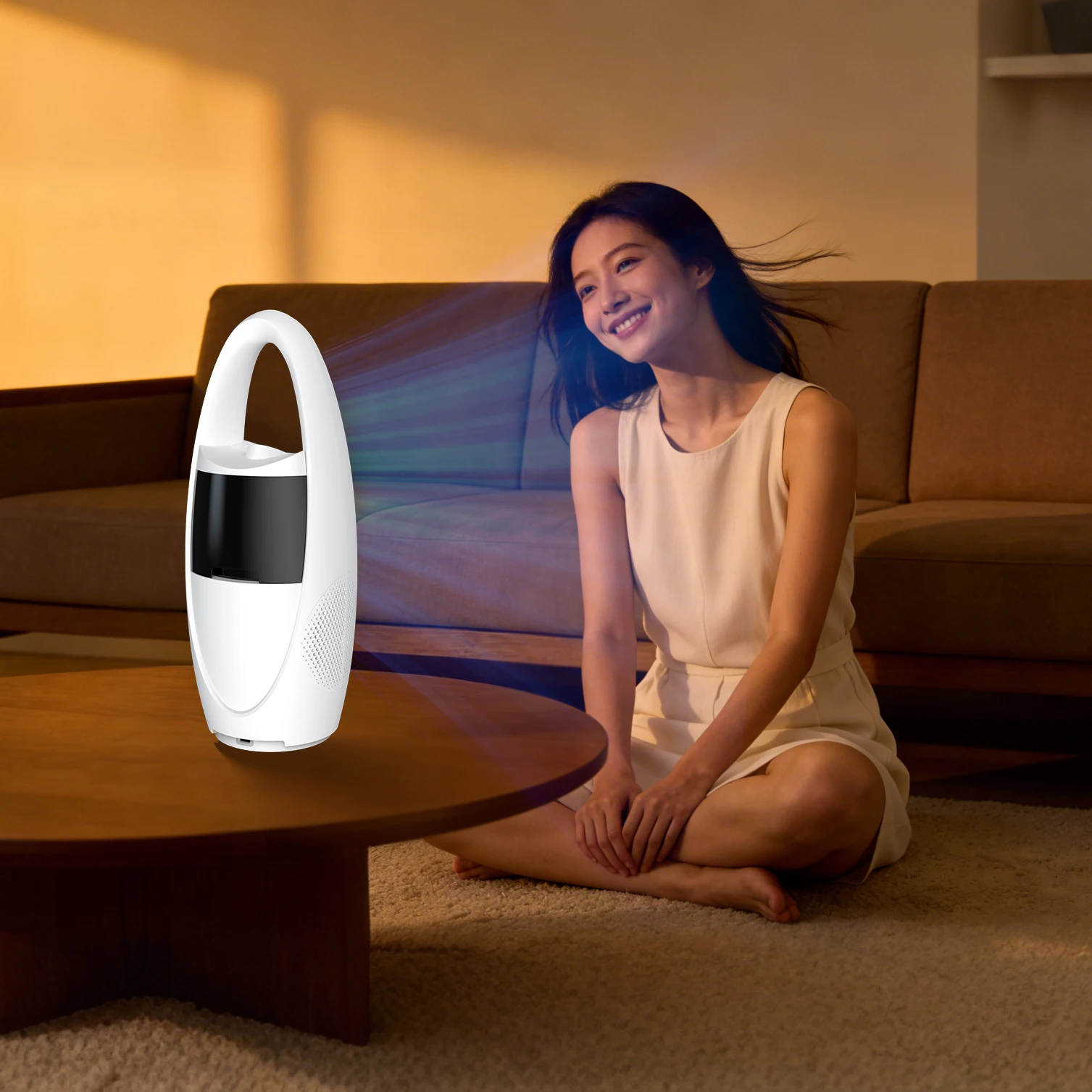 USB bladeless fan can atomize/9-hour timed/9-speed wind/with shaking head/gilded effect ambient light