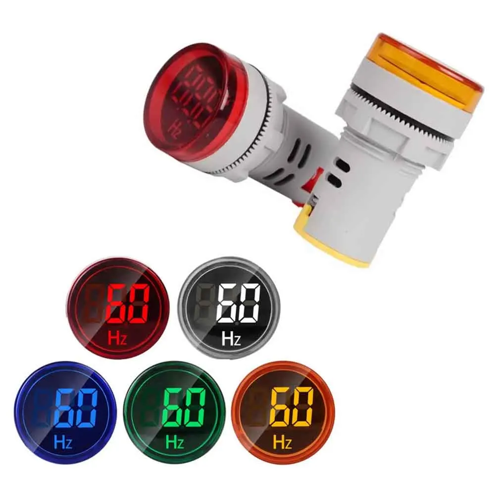 Digital Frequency Indicator Light 22mm Round LED AC 60-500V Digital Display Signal Lamp 20-75HZ AC Frequency Measuring Meter