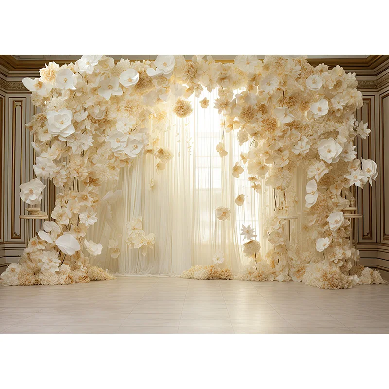 Guirnalda de flores estéticas para decoración de interiores, fondo blanco de fantasía, cortina de boda, telón de fondo de fotografía, accesorios de estudio fotográfico, SG-12