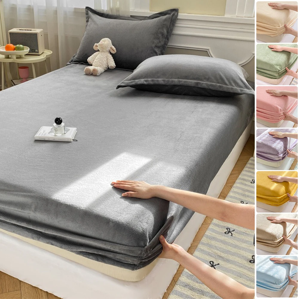 

Winter Warm Milk Velvet Mattress Cover Thick Fitted Sheet All-inclusive Mattress Protector Bed Cover Queen/King Double Bed Sheet