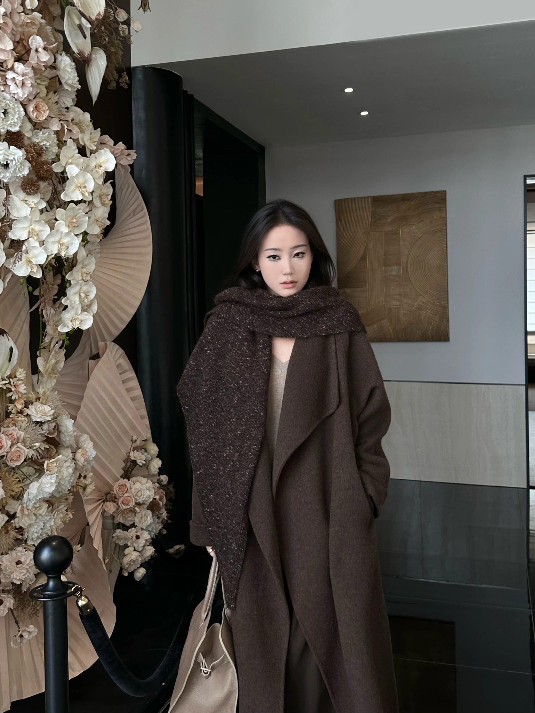 

5werkwen Main Line Series Lazy Versatile Floral awl Double-Faced Woolen Coat Jaet Loose Fit Commute Sle Pure Wool Polye...