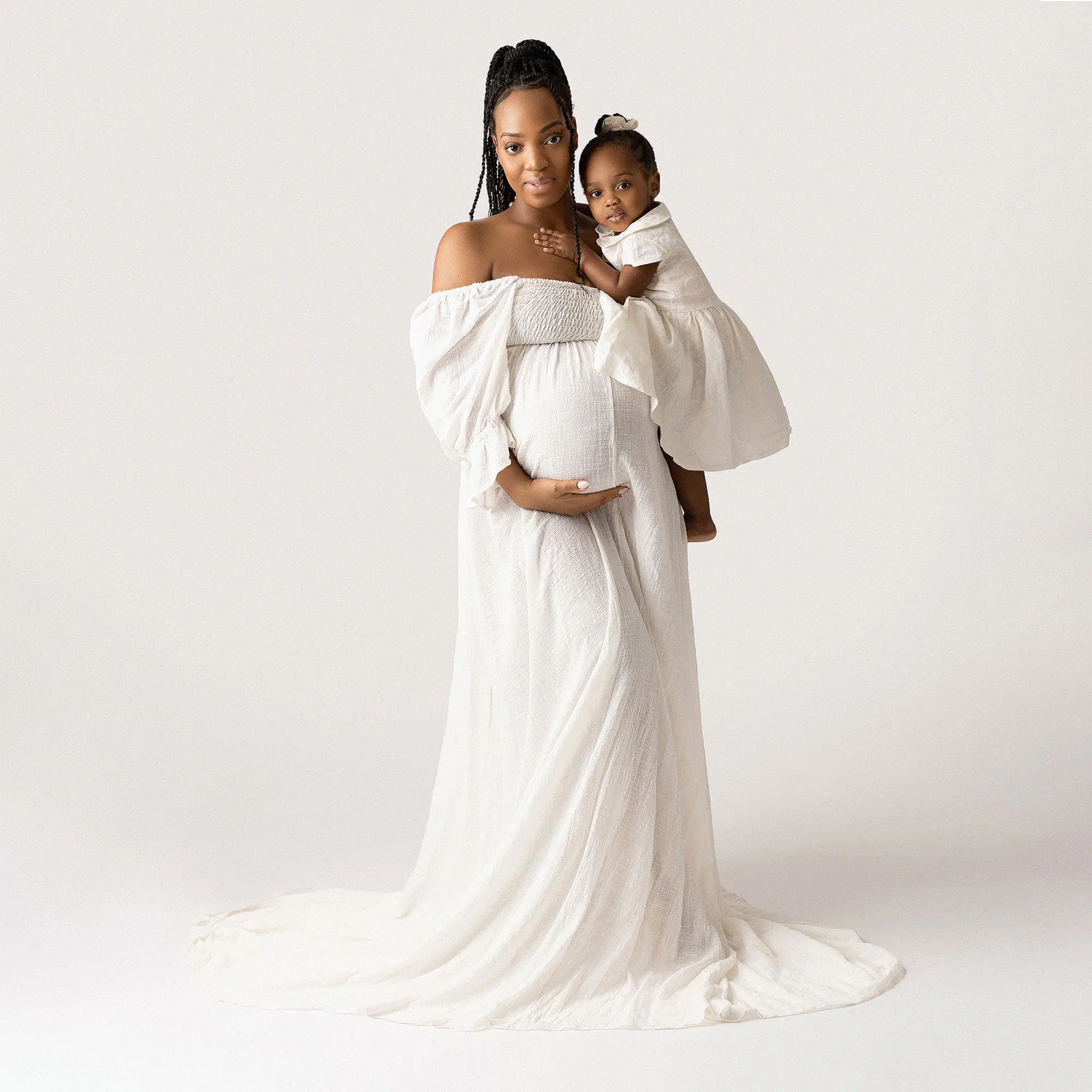 

Don&Judy Elegant Maternity Gown for Photography Evening Party Cotton Ruffled Lantern Sleeves Multi-wear Dress