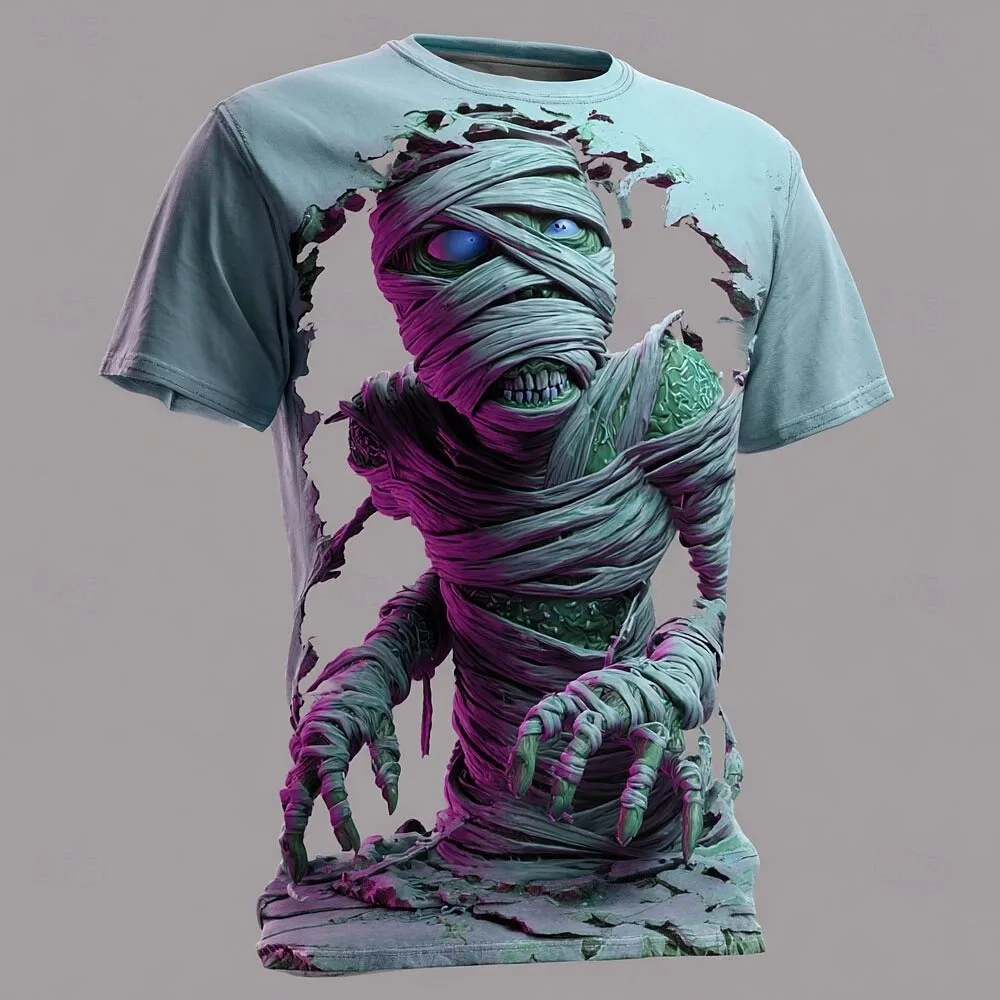 

Halloween men's optical illusion zombie mummy 3D printed short sleeved T-shirt top fashion casual Oversized holiday men clothing