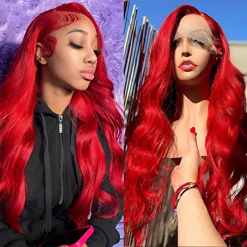 

Hot Red Body Wave 13x4 Lace Front Human Hair Wigs 4x4 Lace Closure Wig For Women Raw Brazilian Remy Hair Transparent Lace Wigs