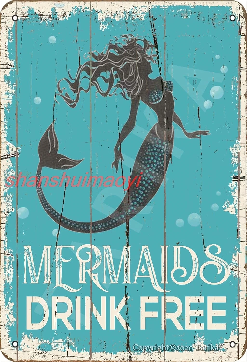 BIGYAK OSONA Mermaids Drink Free Iron 20X30 cm Vintage Look Decoration Painting Sign for Home Kitchen Bathroom Farm Garden  HAI