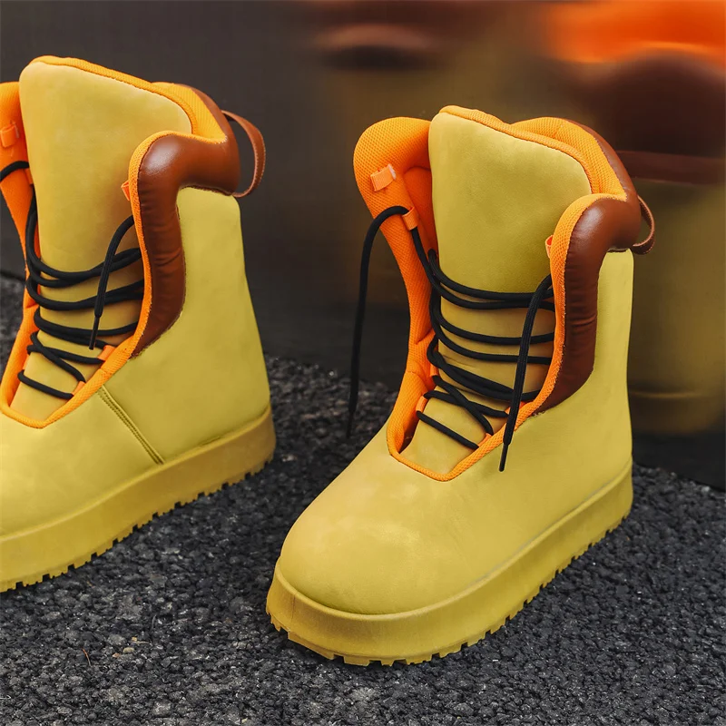 Trendy Yellow Men's High Boots 2024 Fashion Designer Boots Men Streetwear Platform Shoes Men Warm Work Boots botas masculino