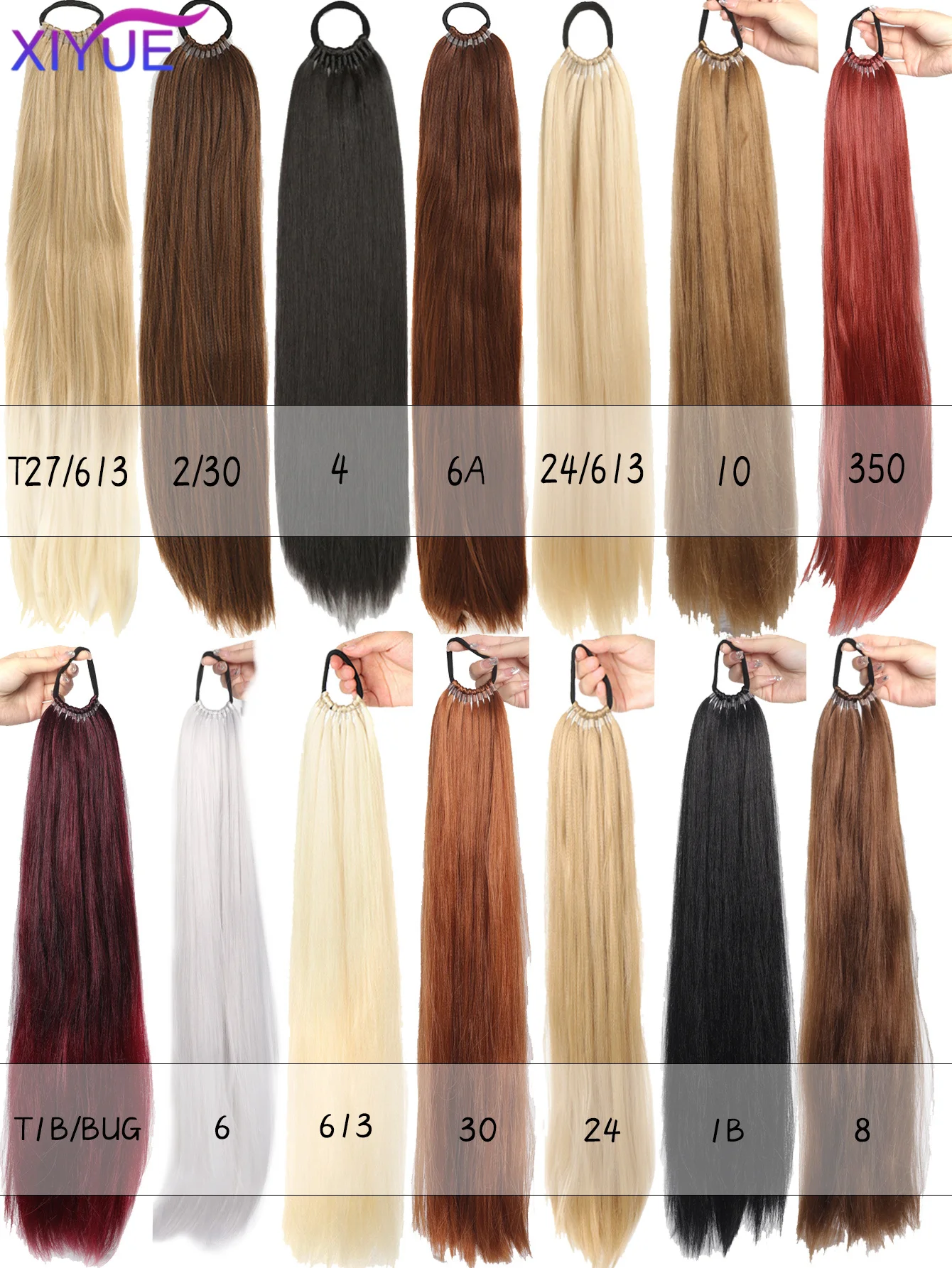 Extensions de cheveux synthétiques droites queue de cheval cheveux naturels fausse queue pour les femmes queue aérienne de cheval fausse queue de cochon blanc et noir