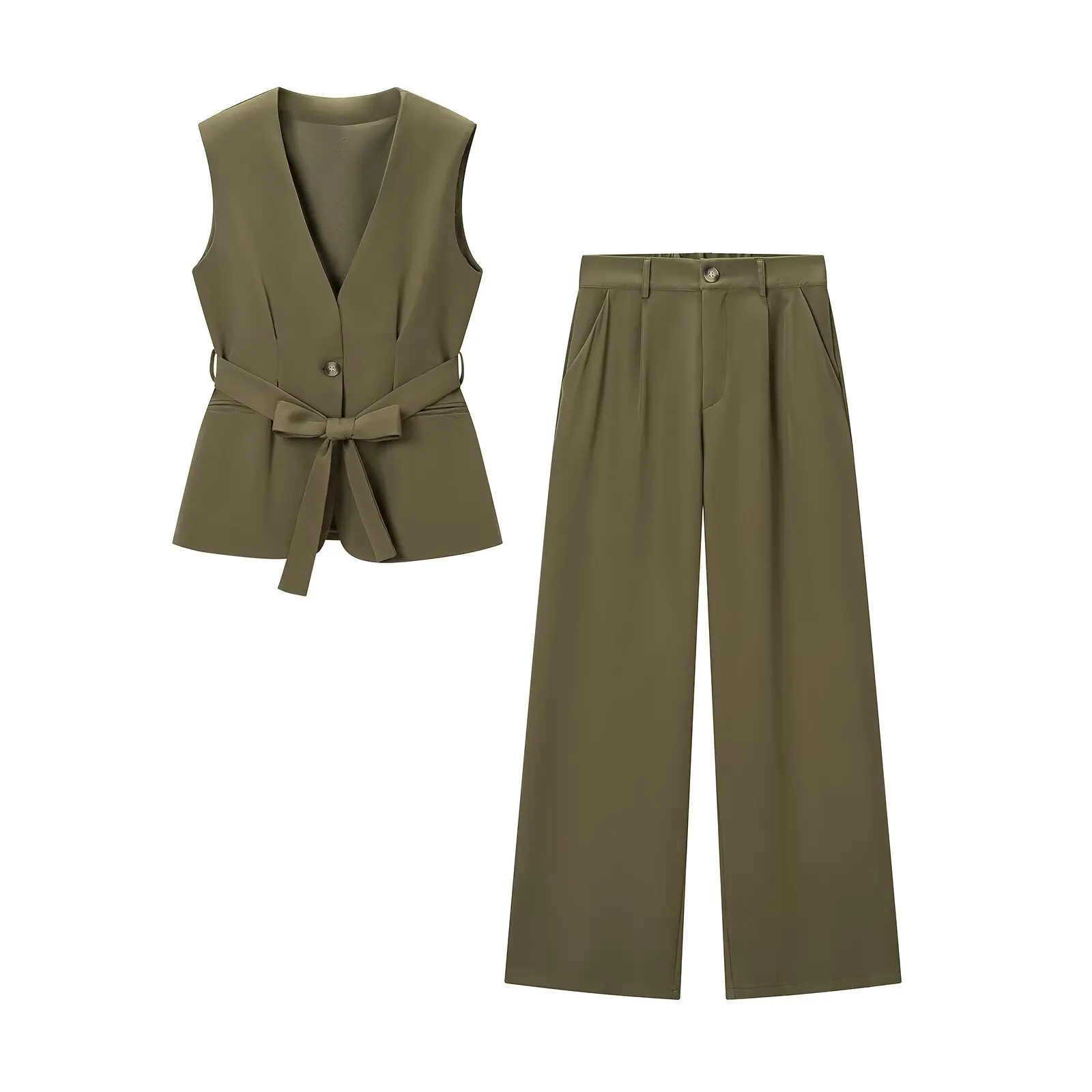 KASLEAD New Women's Fashionable Sleeveless Belted Vest And Suit Pants Two-Piece Set Autumn Collection Versatile Elegant Style 5