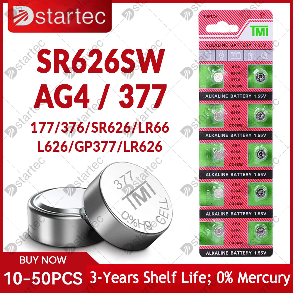 10 шт.-50 шт. 1,55 В AG4 377 кнопочные батарейки SR626SW SR626 щелочная батарея для монет 177 376 626A LR66 LR626 для часов, игрушек, часов
