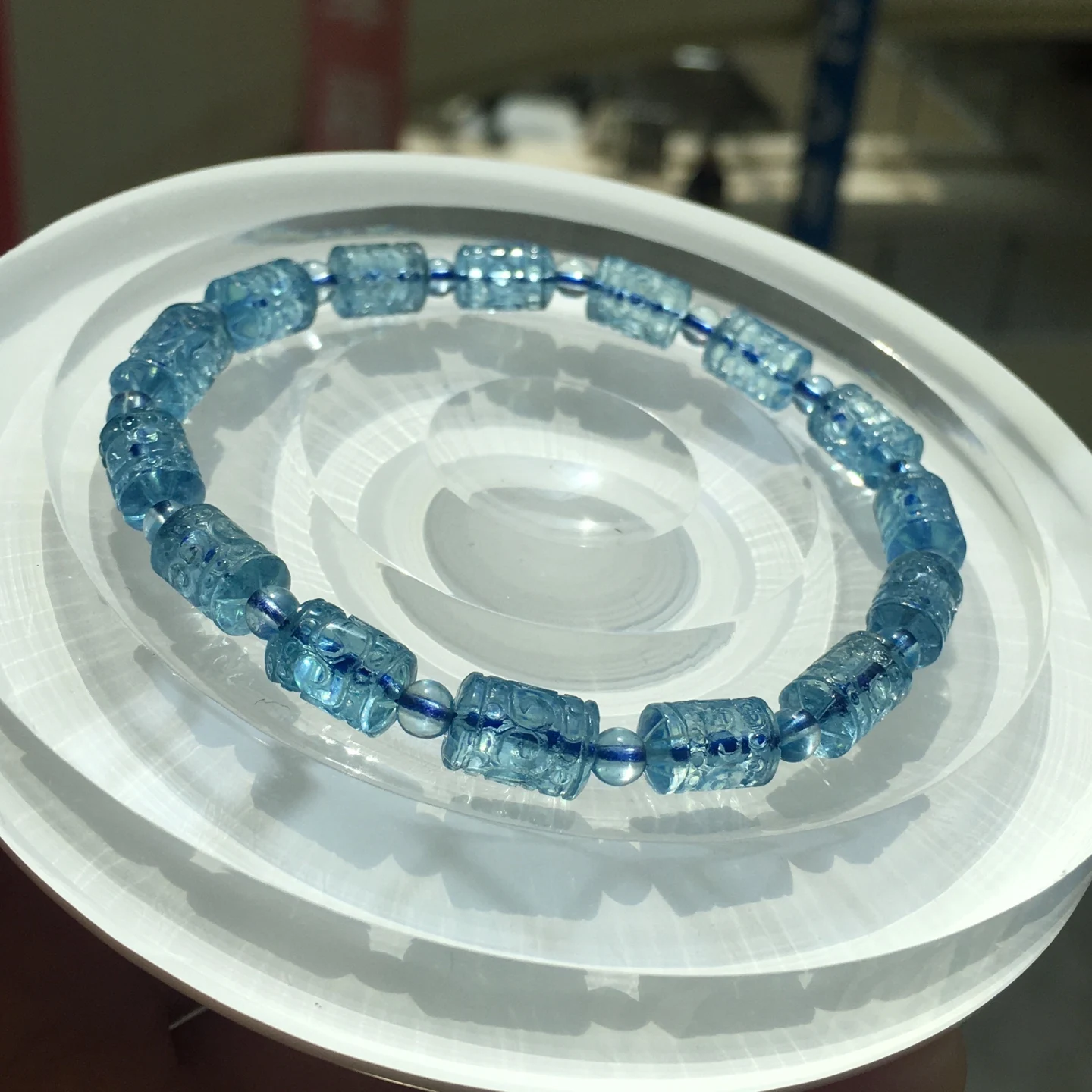 Natural Blue Aquamarine Clear Barrel Beads Bracelet Women Men Brazil 9.5*6.8mm Stretch Blue Aquamarine Jewelry AAAAA