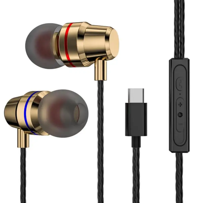 Type C Earphone In-Ear Wired Headphones With Mic For Huawei P30pro Noise Reduction Multiuse Music Bass MetalHandfree