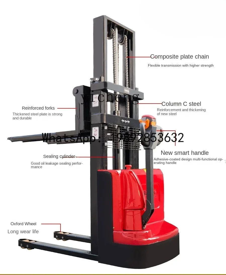 1.5 T Full Electric Forklift Semi-automatic Battery Electric Hydraulic Stack Height Increased by Forklift 2 T