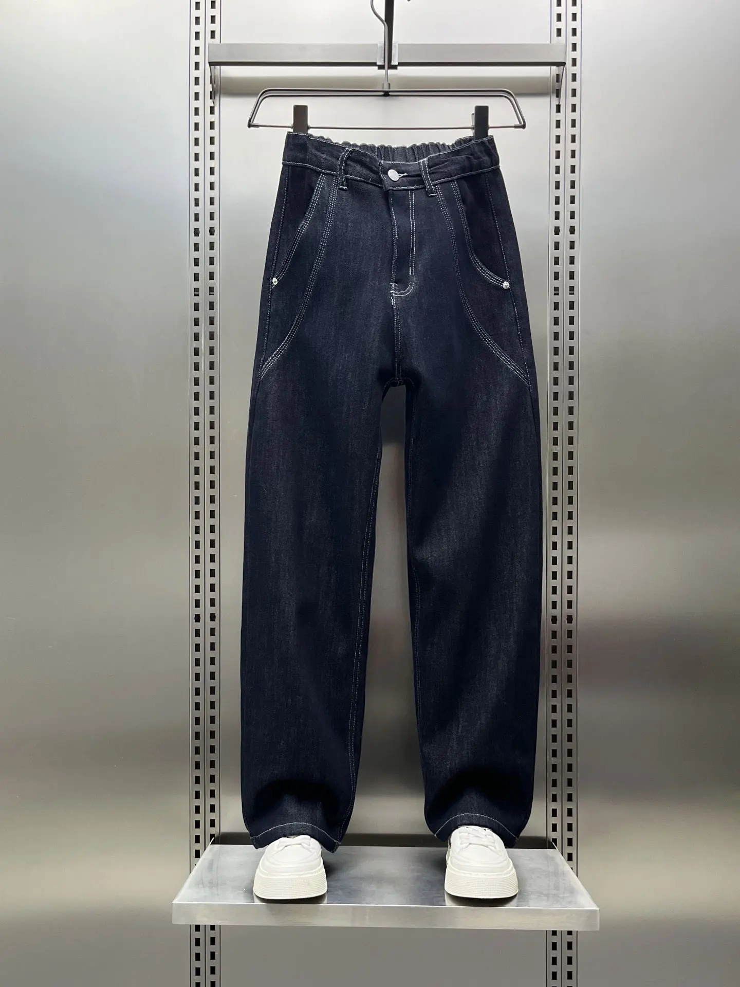 

Мужские джинсы синего цвета на флисовой подкладке, повседневные, прямого кроя, зима 2025, в американском ретро-стиле, с декоративной строчкой, удобная посадка