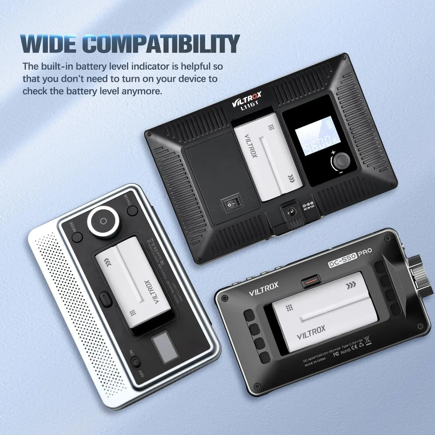 بطارية ليثيوم محمولة Viltrox ، واجهة من النوع C ، مؤشر طاقة ليد للشاشة