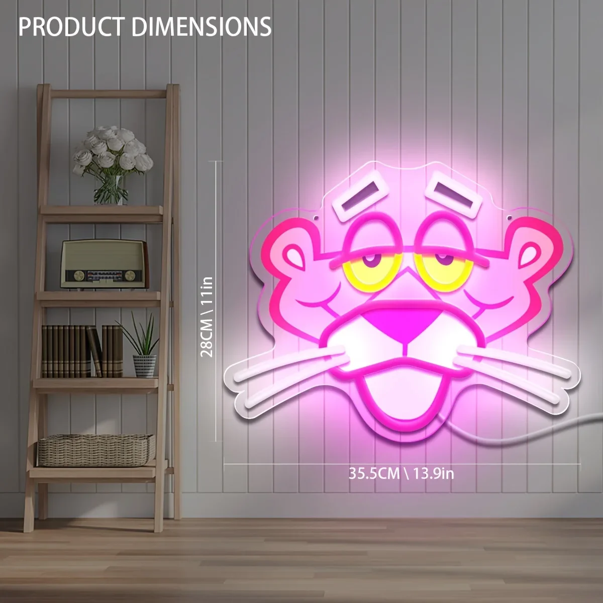 النمر الوردي النيون جدار ديكور فيلم الكرتون ضوء النيون لحفلة عيد ميلاد غرفة الطفل غرفة المعيشة بار ديكور هدية للطفل