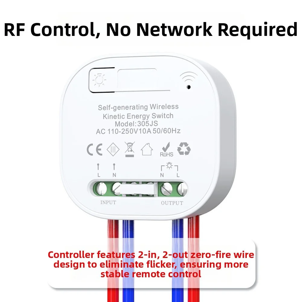 Wireless Remote Light Switch with Self Generating Power and Waterproof Design for Remote Control of Multiple Fixtures